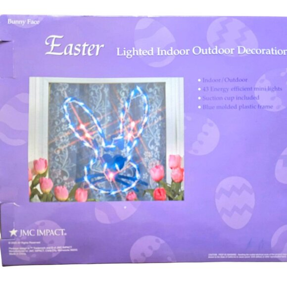 Vintage Easter Lighted Bunny Face & Pink Egg Light Up Decoration Mini Lights - Picture 5 of 9